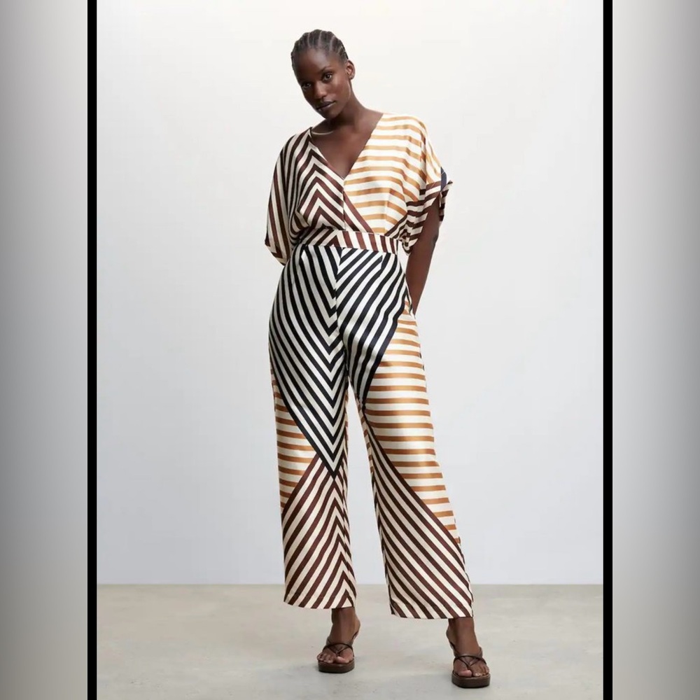 Mango Brown and Black Striped Jumpsuit